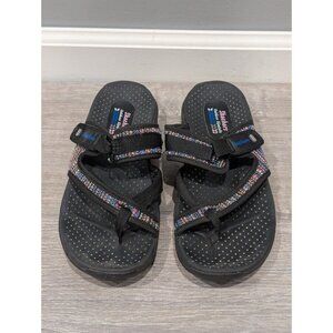 Skechers Women's Reggae Day Dreamers Thong Black Comfort Colorful Straps Sz 8